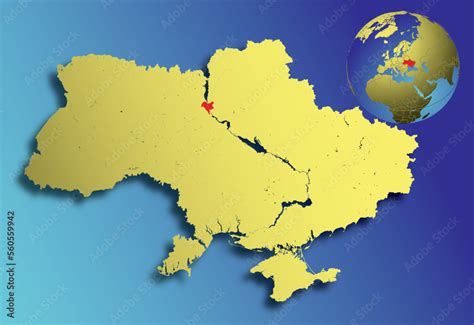 Map of Ukraine with rivers and lakes and Earth globe with Ukraine in ...