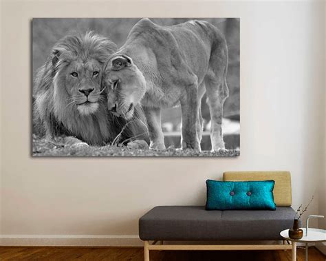 Black and White Lion Lioness Canvas Print Interior Design - Etsy