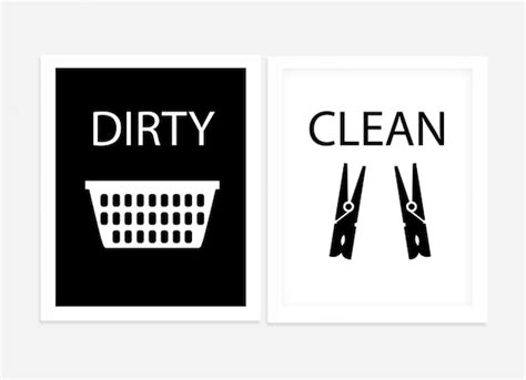 Laundry Room Art Dirty and Clean Signs Set of Two by bonmotprints