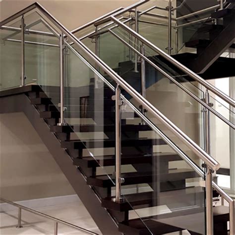 indoor tempered glass stainless steel post modern design stair railing