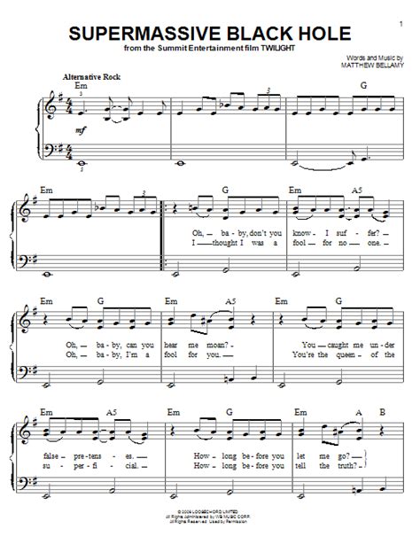 Muse "Supermassive Black Hole" Sheet Music Notes | Download Printable PDF Score 165265