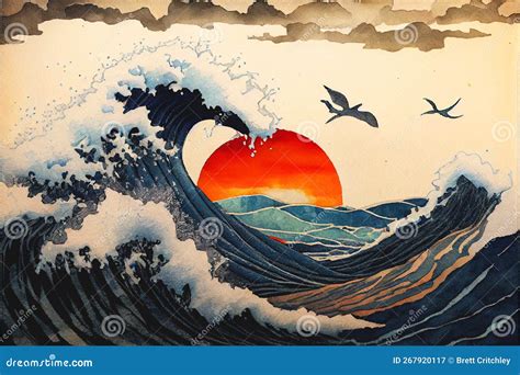 Traditional Japanese Wave Water Art Stock Illustration - Illustration of peaceful, fashioned ...