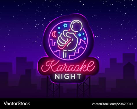 Karaoke night neon sign luminous logo Royalty Free Vector