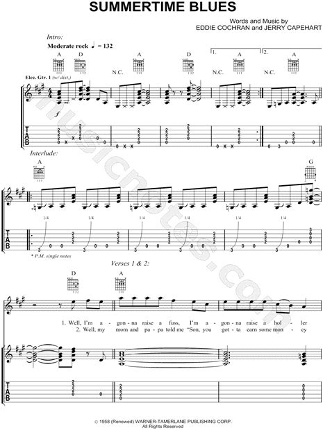 The Who "Summertime Blues" Guitar Tab in A Major - Download & Print - SKU: MN0075868