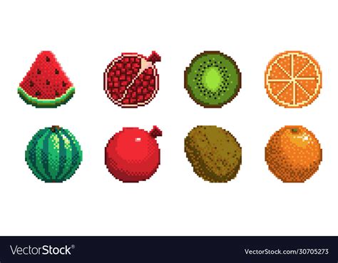 Pixel art fruits icon 32x32 pixels Royalty Free Vector Image