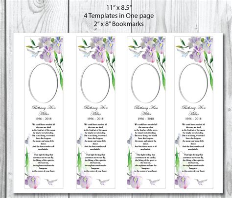 Printable Editable Funeral Bookmarks Template Free