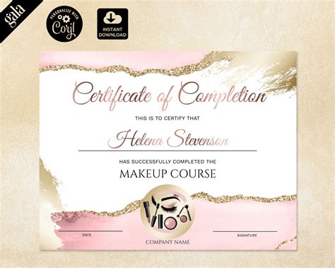 Makeup Certificate of Completion, Lashes Certificate Template, Blush Pink Printable Certificate ...