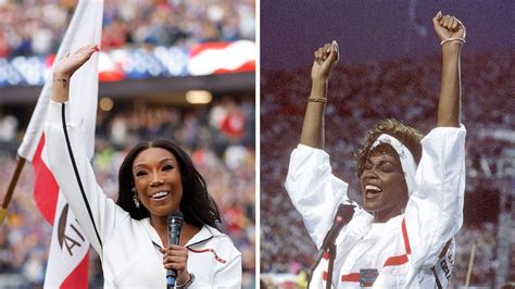 Brandy channels Whitney Houston's 1991 Super Bowl style during national ...