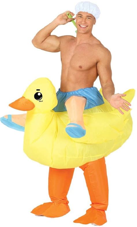 a man in an inflatable rubber ducky costume