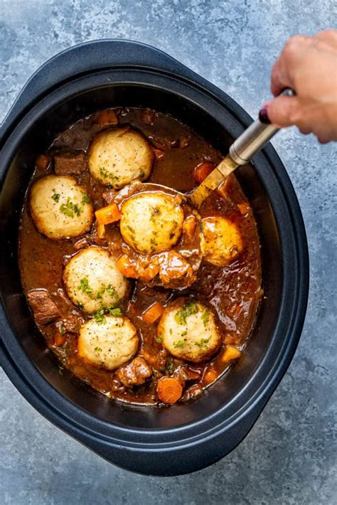 Slow Cooker Beef Stew and Dumplings - Supergolden Bakes