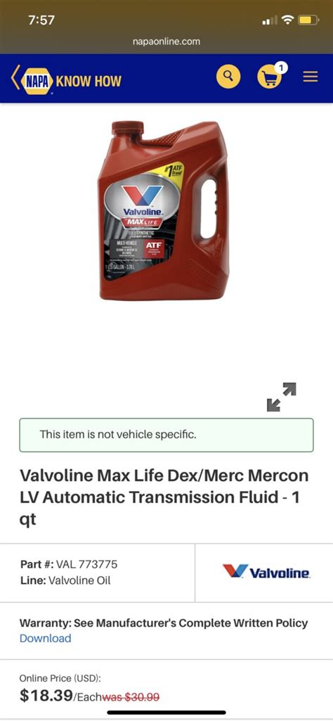 Valvoline MaxLife ATF $18.39 Gallon at NAPA | Toyota Tundra Forum