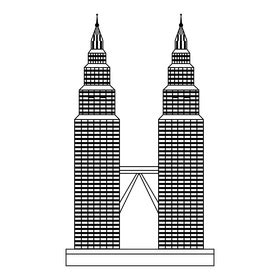 Petronas Twin Towers Malaysia black and white clipart free download