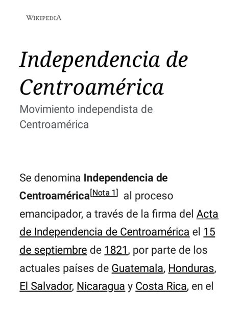 Independencia de Centroamérica - Wikipedia, La Enciclopedia Libre | PDF