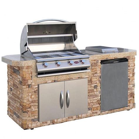 Cal Flame 7 ft. Natural Stone Grill Island with 4-Burner Gas Grill in Stainless Steel | Outdoor ...