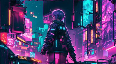 The neon-lit streets of a cyberpunk anime night city with this captivating 4K wallpaper ...