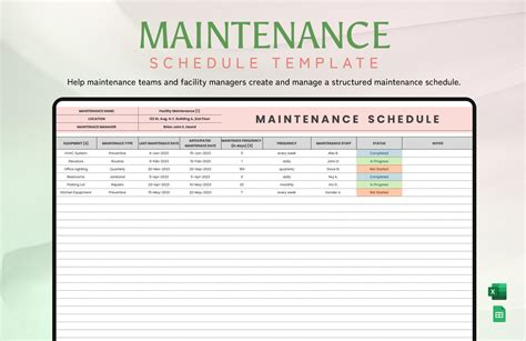 Maintenance Schedule Templates in Excel - FREE Download | Template.net