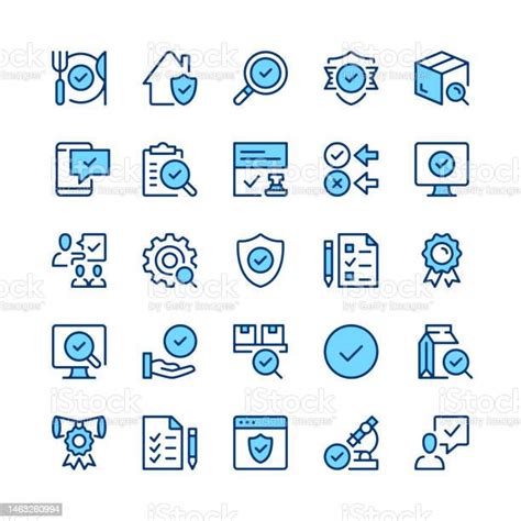 Quality Control Line Icons Set Of Quality Control Icons Blue Color Outline Stroke Symbols Vector ...