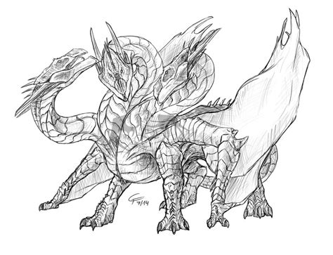 Hydra Dragon Drawing Sketch - Drawing Skill