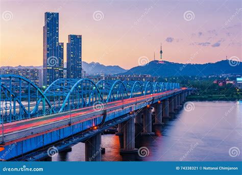 Sunset Of Dongjak Bridge And Han River In Seoul City ,South Korea Stock Image | CartoonDealer ...