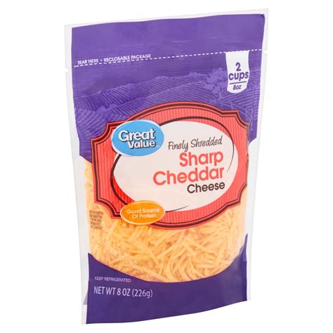 Great Value Finely Shredded Sharp Cheddar Cheese, 8 oz - Walmart.com - Walmart.com