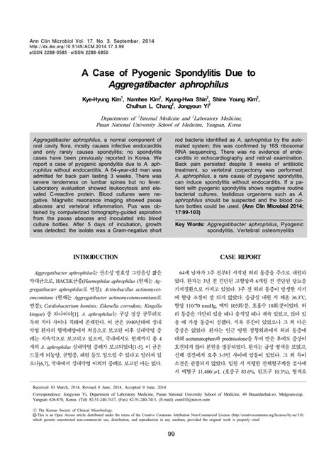 (PDF) A Case of Pyogenic Spondylitis Due to Aggregatibacter aphrophilus