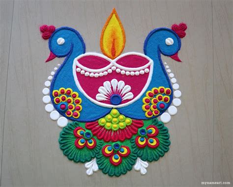 Simple Peacock Rangoli Designs For Diwali