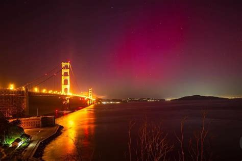 Northern lights illuminate the San Francisco Bay Area night sky