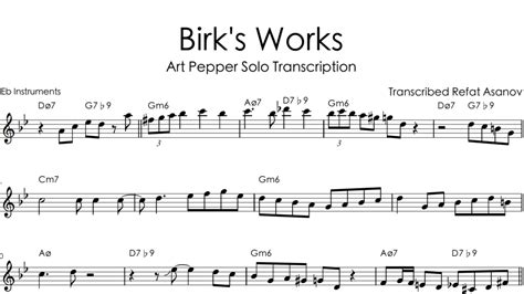 Art Pepper - "Birk's Works" Alto Saxophone Solo Transcription