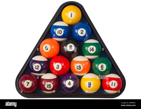 Spots and stripes pool balls triangle isolated on white Stock Photo - Alamy