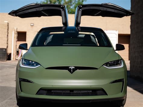 Tesla Model X Matte Military Green Wrap - Mile High Customs