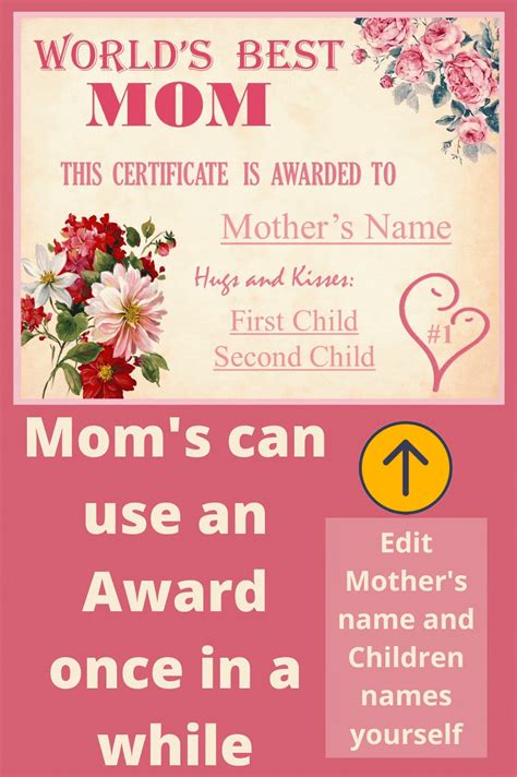 Editable Best Mom Award Birthday Certificate for Mom | Etsy | Christmas presents for moms, Best ...