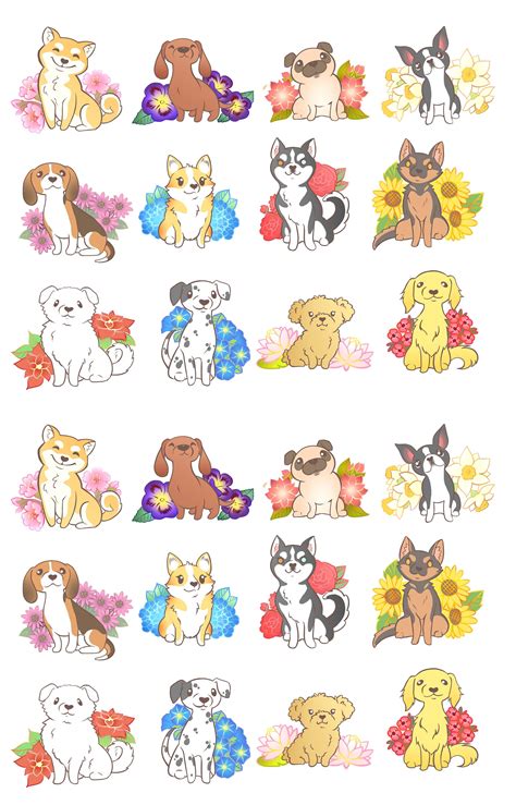 Cute Dog Stickers Spring Woofers Kawaii Dog Planner Stickers Puppies and Flowers Stickers Bullet ...