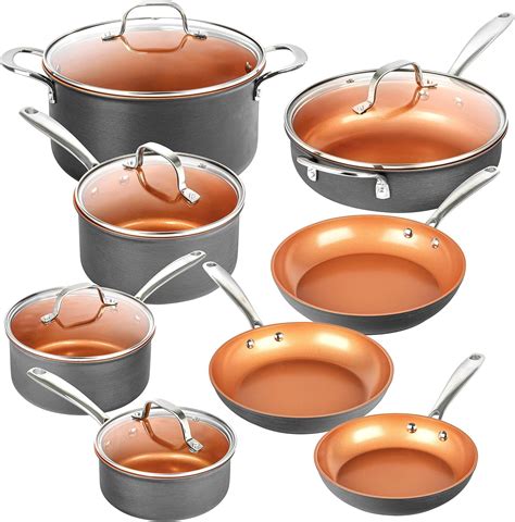 Gotham Steel Pro Pots and Pans Set Nonstick 13 Piece Hard Anodized Kitchen Cookware Sets with ...