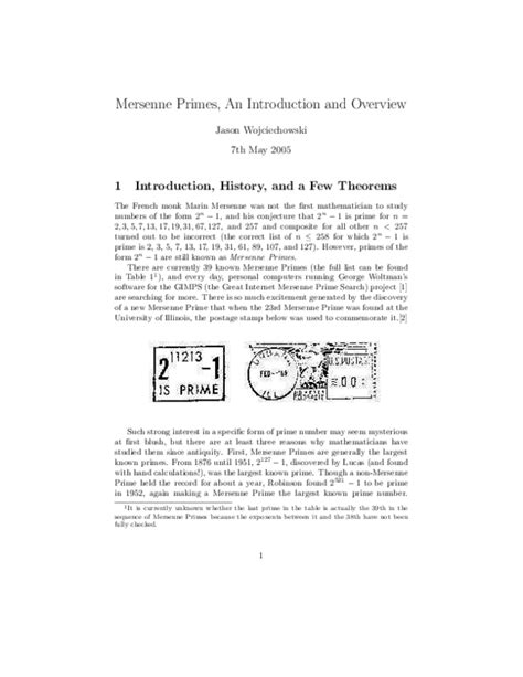 (PDF) Mersenne Primes, An Introduction and Overview