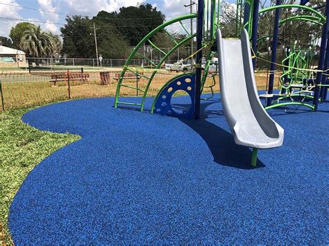 “Blue” is currently one of our most popular colors for poured-in-place rubber surfacing. We ...