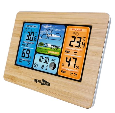 Wireless Sensor LCD Display Weather Station Clock - Wood | at Mighty ...