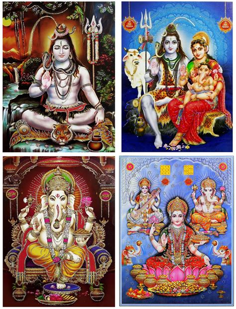 Hindu Deities - Set of 4 Glitter Posters