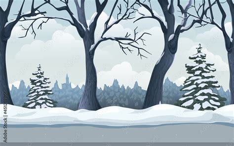 seamless winter forest landscape. endless parallax game background with snowy fir, trees, snow ...