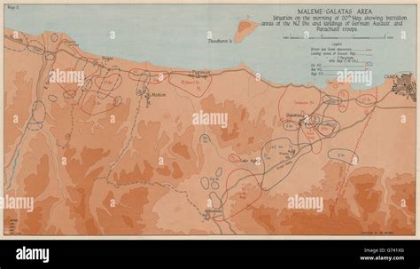 BATTLE OF CRETE 1941 Maleme-Galatas 20 May NZ German paratroopers, 1956 map Stock Photo - Alamy