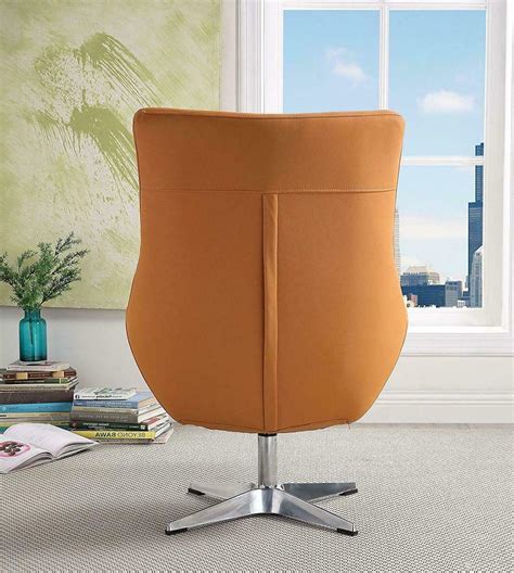 Orange Leather Swivel Chair Contemporary Style Gel Accent