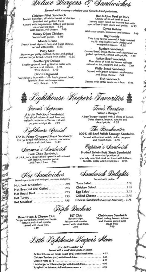 Menu at Lighthouse Restaurant, Michigan City