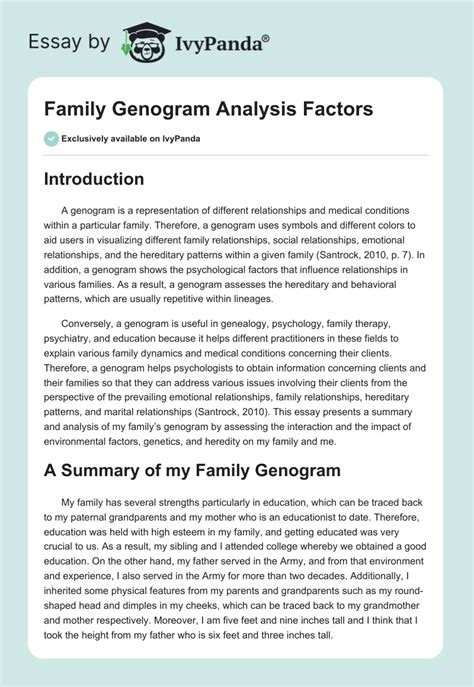 Family Genogram Analysis Factors - 1319 Words | Essay Example