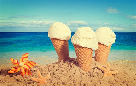 Wallpaper sand, beach, ice cream, summer, beach, horn, sea, sand ...