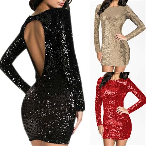 Womens Sparkle Glitzy Glam Dress Sequin Evening Party Dress