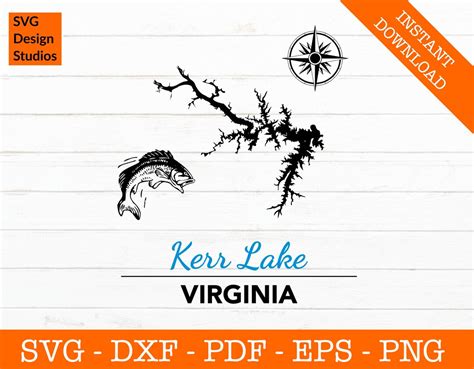 Kerr Lake, Virginia Map SVG Cut File PNG DXF Cricut Vector Clipart Design Instant Download ...