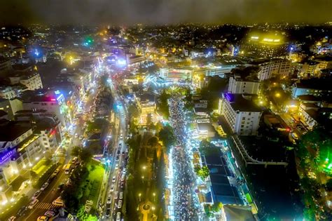 Premium Photo | Aerial view of da lat city night beautiful tourism destination in central ...