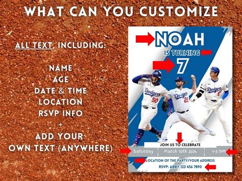 Dodgers Birthday Invitation, Ohtani Kershaw Betts Invitation, Baseball ...