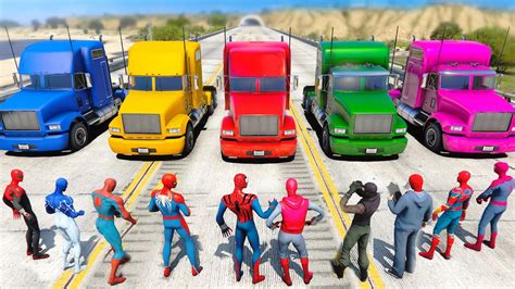 TRUCKS Racing Challenge With 10 SpiderMan's - GTA V MODS - YouTube