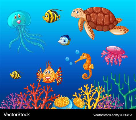 Sea animals swimming under the ocean Royalty Free Vector