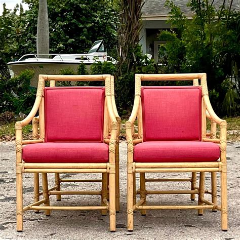 Vintage Coastal McGuire Target Back Rattan Dining Chairs - Set of 4 For Sale at 1stDibs